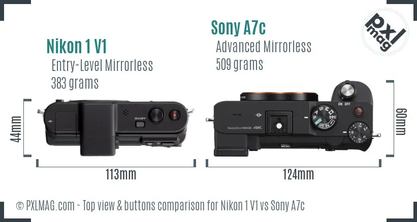 Nikon 1 V1 vs Sony A7c top view buttons comparison