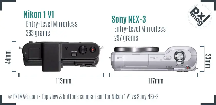 Nikon 1 V1 vs Sony NEX-3 top view buttons comparison