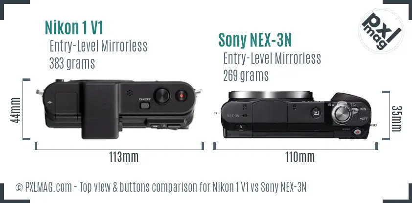 Nikon 1 V1 vs Sony NEX-3N top view buttons comparison