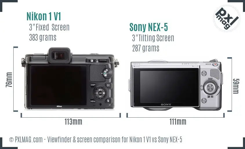 Nikon 1 V1 vs Sony NEX-5 Screen and Viewfinder comparison