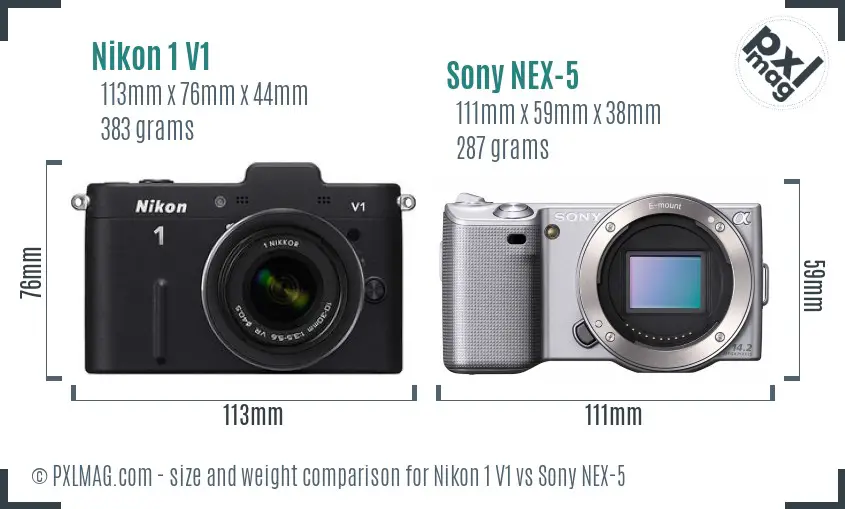 Nikon 1 V1 vs Sony NEX-5 size comparison