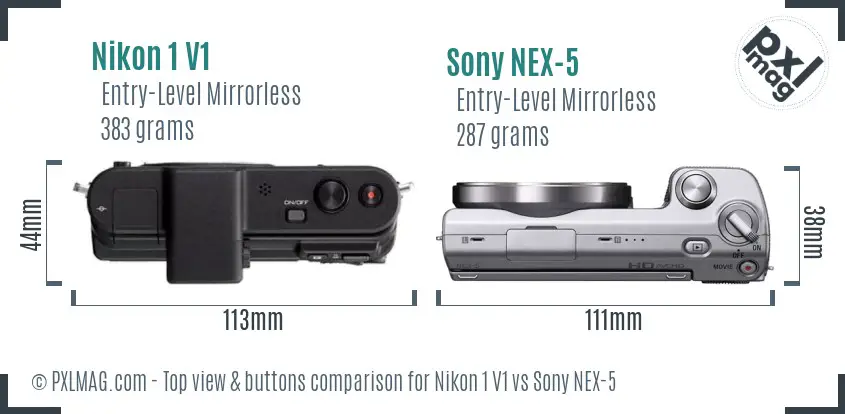 Nikon 1 V1 vs Sony NEX-5 top view buttons comparison