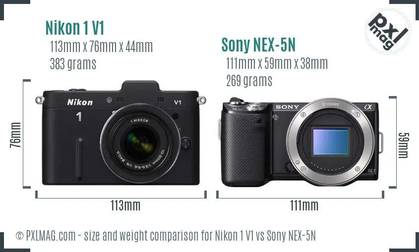 Nikon 1 V1 vs Sony NEX-5N size comparison Nikon 1 V1 vs Sony NEX-5N size comparison