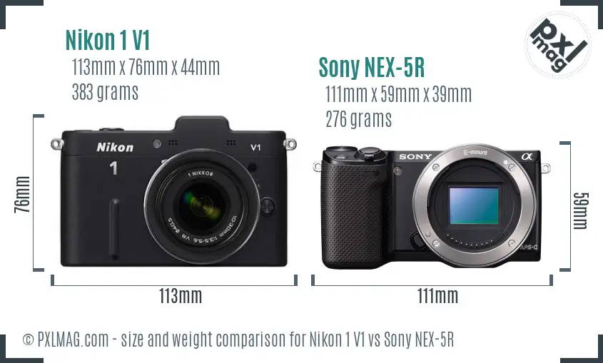 Nikon 1 V1 vs Sony NEX-5R size comparison