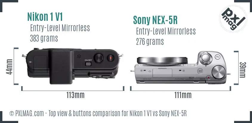 Nikon 1 V1 vs Sony NEX-5R top view buttons comparison