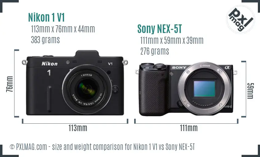 Nikon 1 V1 vs Sony NEX-5T size comparison