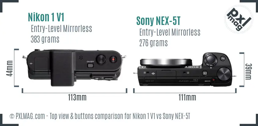 Nikon 1 V1 vs Sony NEX-5T top view buttons comparison