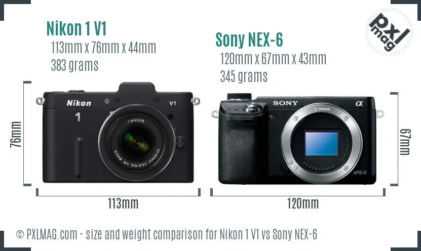 Nikon 1 V1 vs Sony NEX-6 size comparison