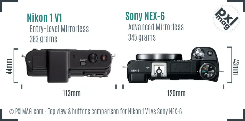 Nikon 1 V1 vs Sony NEX-6 top view buttons comparison