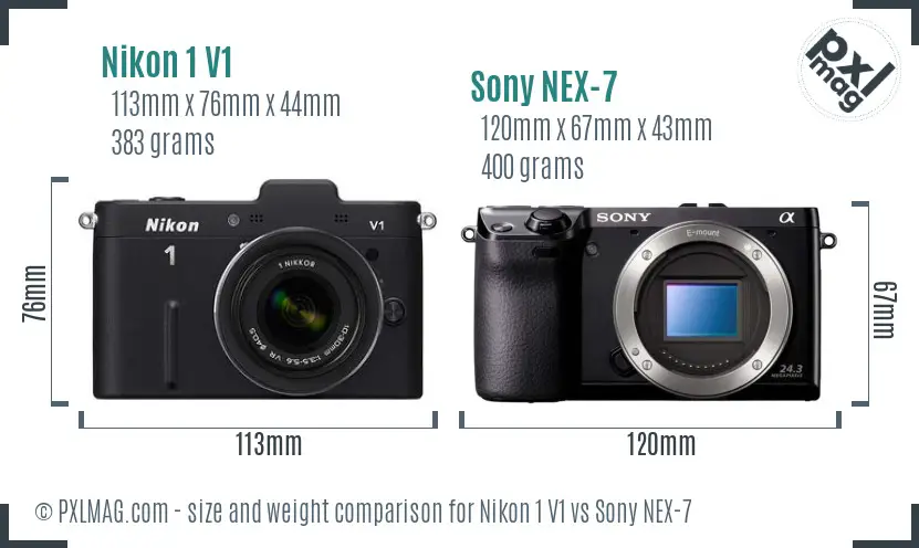 Nikon 1 V1 vs Sony NEX-7 size comparison Nikon 1 V1 vs Sony NEX-7 size comparison