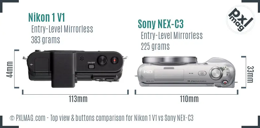 Nikon 1 V1 vs Sony NEX-C3 top view buttons comparison