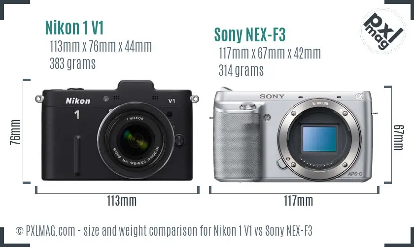Nikon 1 V1 vs Sony NEX-F3 size comparison