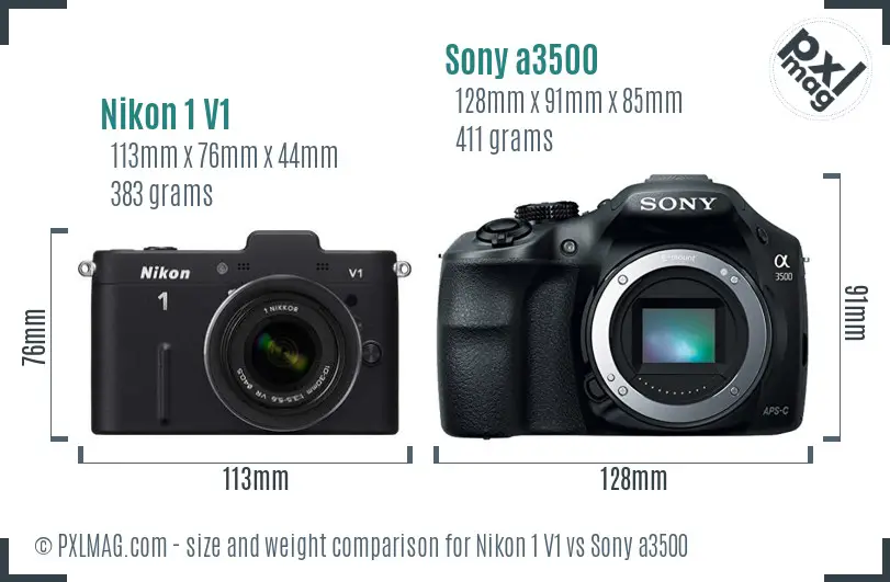 Nikon 1 V1 vs Sony a3500 size comparison