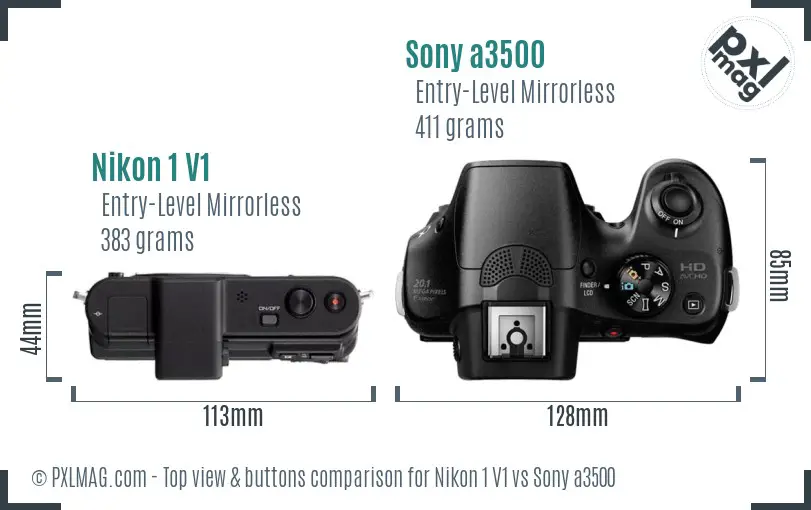 Nikon 1 V1 vs Sony a3500 top view buttons comparison