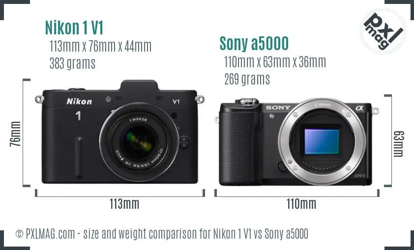 Nikon 1 V1 vs Sony a5000 size comparison