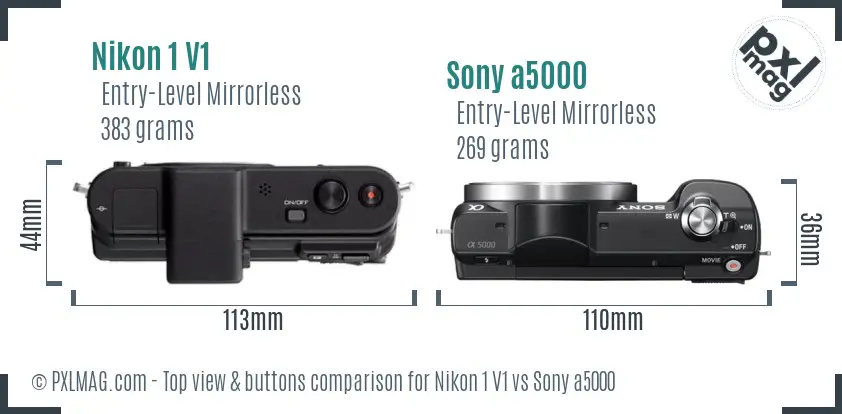 Nikon 1 V1 vs Sony a5000 top view buttons comparison