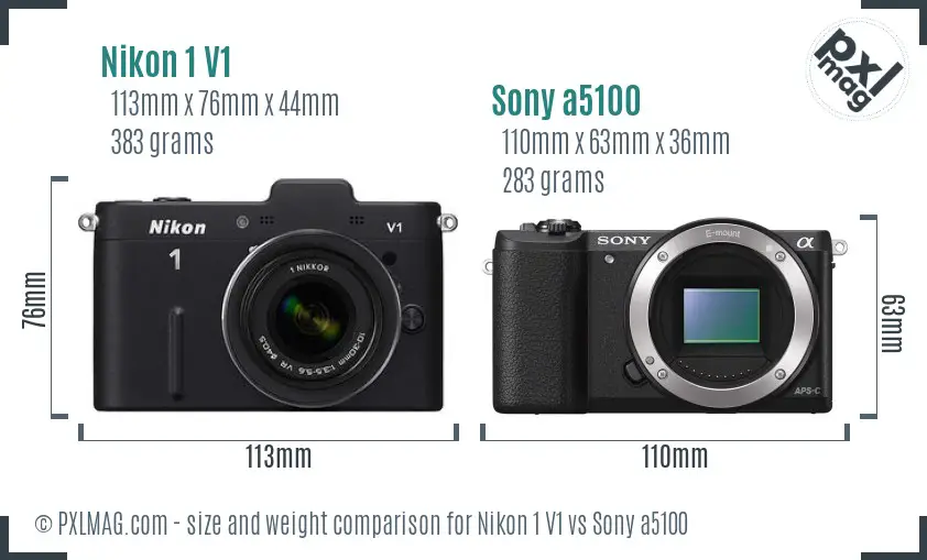 Nikon 1 V1 vs Sony a5100 size comparison