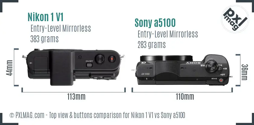 Nikon 1 V1 vs Sony a5100 top view buttons comparison