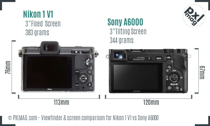 Nikon 1 V1 vs Sony A6000 Screen and Viewfinder comparison