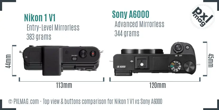 Nikon 1 V1 vs Sony A6000 top view buttons comparison