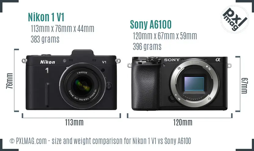 Nikon 1 V1 vs Sony A6100 size comparison