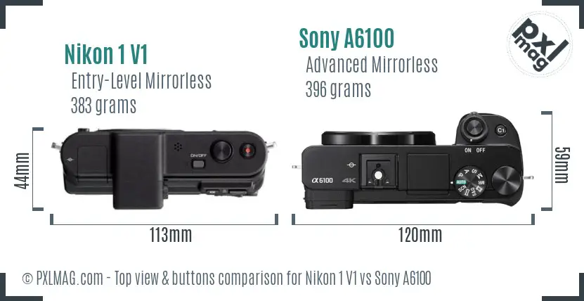 Nikon 1 V1 vs Sony A6100 top view buttons comparison