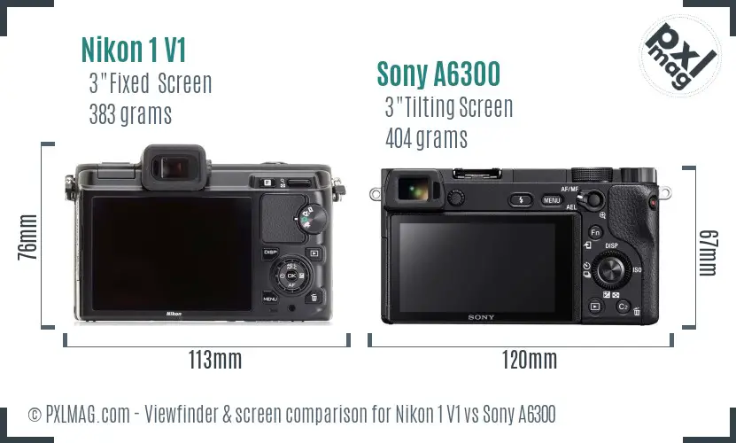 Nikon 1 V1 vs Sony A6300 Screen and Viewfinder comparison