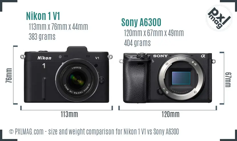Nikon 1 V1 vs Sony A6300 size comparison