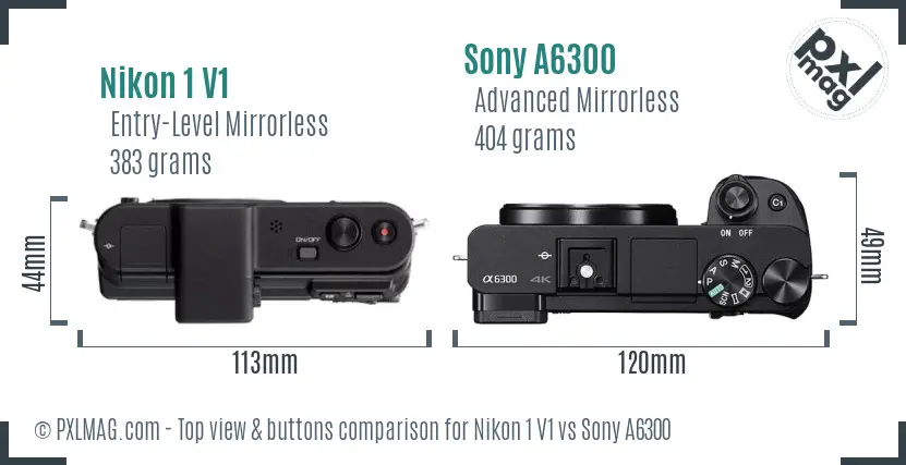 Nikon 1 V1 vs Sony A6300 top view buttons comparison