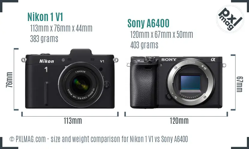 Nikon 1 V1 vs Sony A6400 size comparison Nikon 1 V1 vs Sony A6400 size comparison