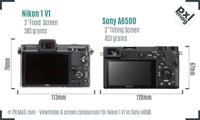 Nikon 1 V1 vs Sony A6500 Screen and Viewfinder comparison