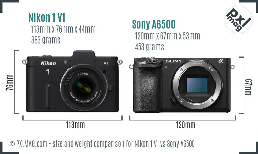 Nikon 1 V1 vs Sony A6500 size comparison
