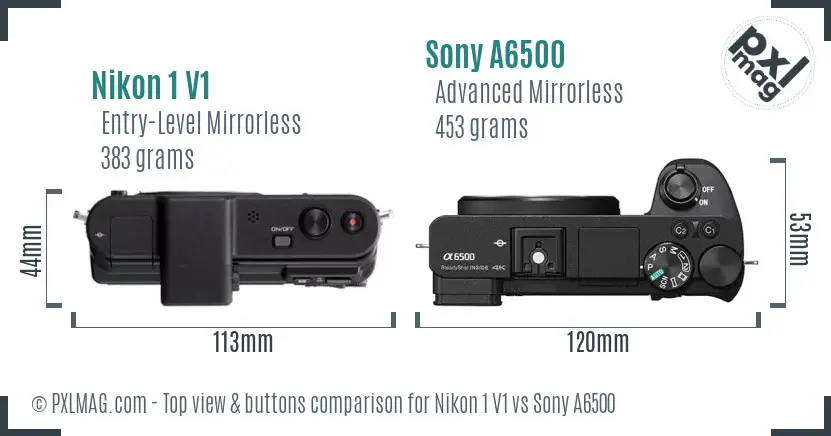 Nikon 1 V1 vs Sony A6500 top view buttons comparison
