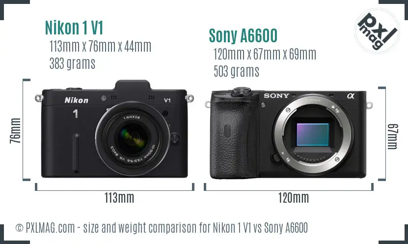 Nikon 1 V1 vs Sony A6600 size comparison