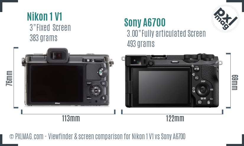 Nikon 1 V1 vs Sony A6700 Screen and Viewfinder comparison