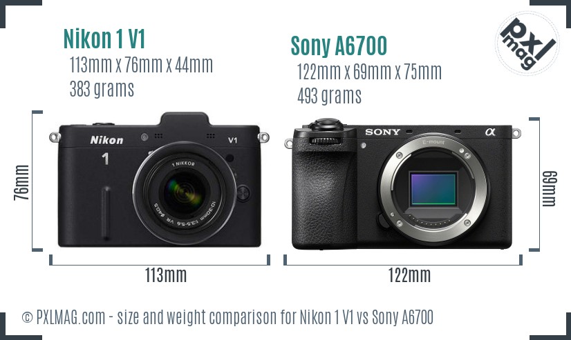 Nikon 1 V1 vs Sony A6700 size comparison
