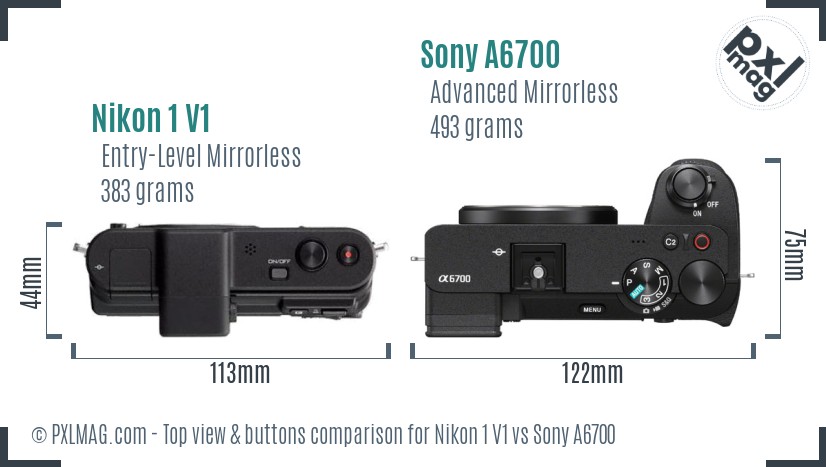 Nikon 1 V1 vs Sony A6700 top view buttons comparison