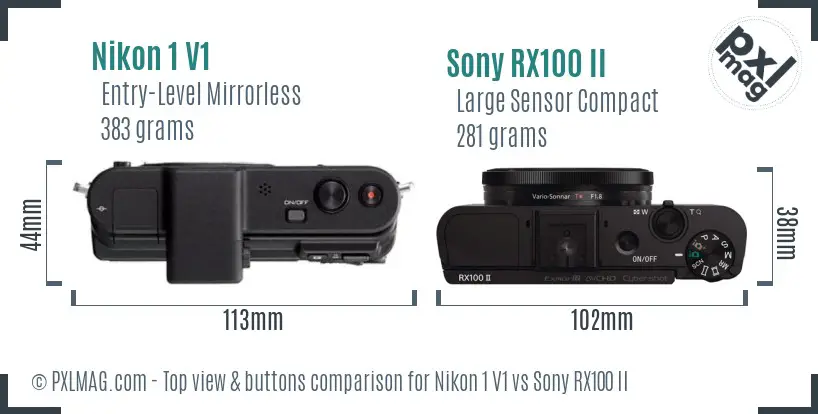 Nikon 1 V1 vs Sony RX100 II top view buttons comparison