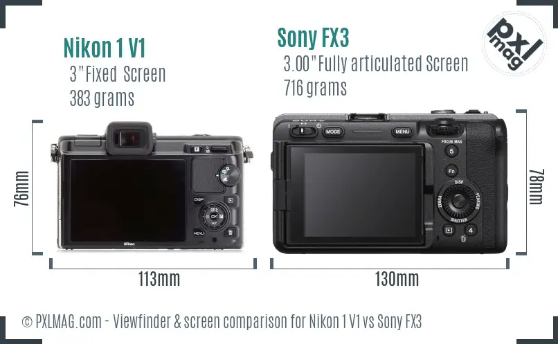 Nikon 1 V1 vs Sony FX3 Screen and Viewfinder comparison