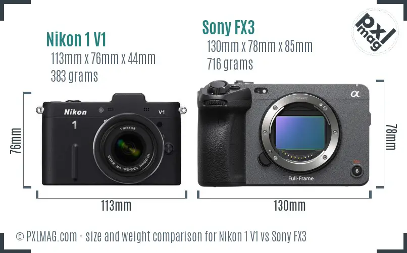 Nikon 1 V1 vs Sony FX3 size comparison