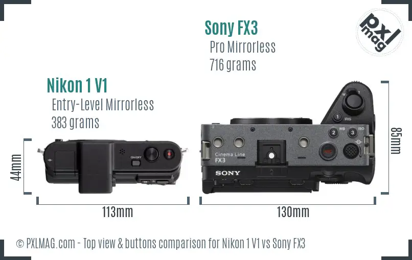 Nikon 1 V1 vs Sony FX3 top view buttons comparison