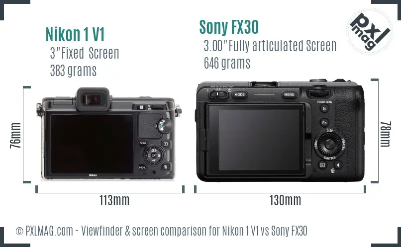 Nikon 1 V1 vs Sony FX30 Screen and Viewfinder comparison