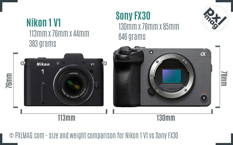 Nikon 1 V1 vs Sony FX30 size comparison