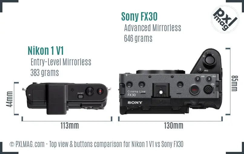 Nikon 1 V1 vs Sony FX30 top view buttons comparison