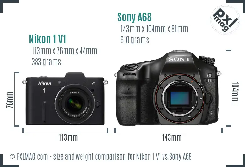 Nikon 1 V1 vs Sony A68 size comparison