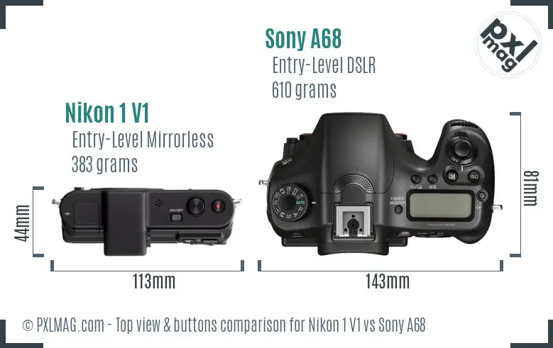 Nikon 1 V1 vs Sony A68 top view buttons comparison