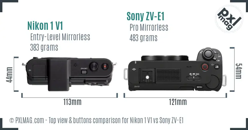 Nikon 1 V1 vs Sony ZV-E1 top view buttons comparison Nikon 1 V1 vs Sony ZV-E1 top view buttons comparison