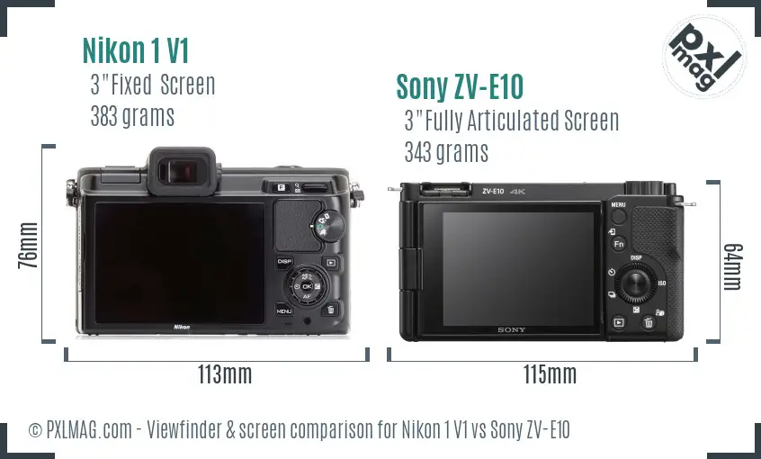 Nikon 1 V1 vs Sony ZV-E10 Screen and Viewfinder comparison