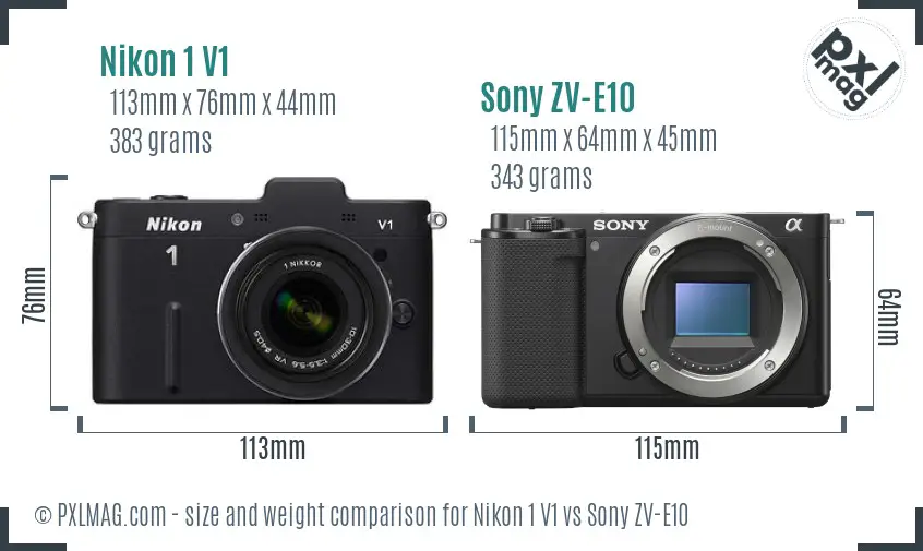 Nikon 1 V1 vs Sony ZV-E10 size comparison