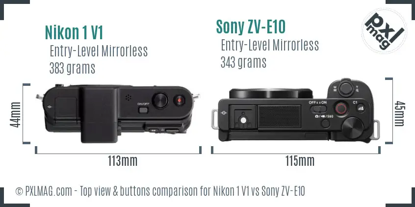 Nikon 1 V1 vs Sony ZV-E10 top view buttons comparison